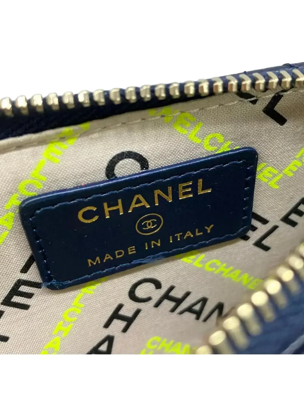 Chanel Navy Calfskin Card Case Gold #300004C13B